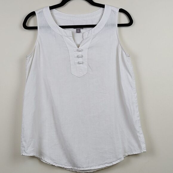 J. Jill White Linen Sleeveless Knot Button Popover Blouse Top Size Small Petite - Picture 1 of 8